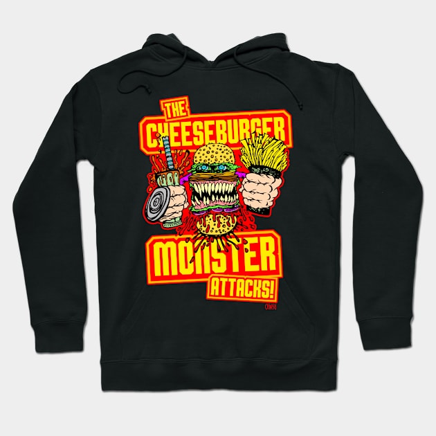 The Cheeseburger Monster Attacks! Hoodie by peteoliveriart